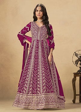Rani Pink Faux Georgette Zari Embroidered Sequins A Line Anarkali Suit