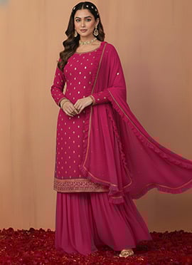 Rani Pink Faux Georgette Zari Sequins Sharara Suit