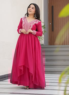 Rani Pink Georgette Embroidered Gown Festive Wear