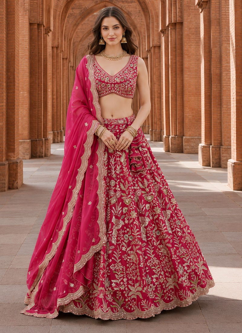 Rani Pink Georgette Embroidered Lehenga After Six Wear