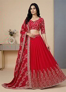 Rani Pink Georgette Embroidered Sequins Umbrella Lehenga