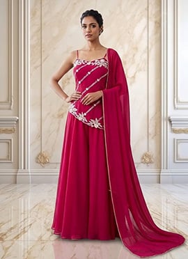 Rani Pink Georgette Hand Embroiodered With Beads Work Palazzo Suit