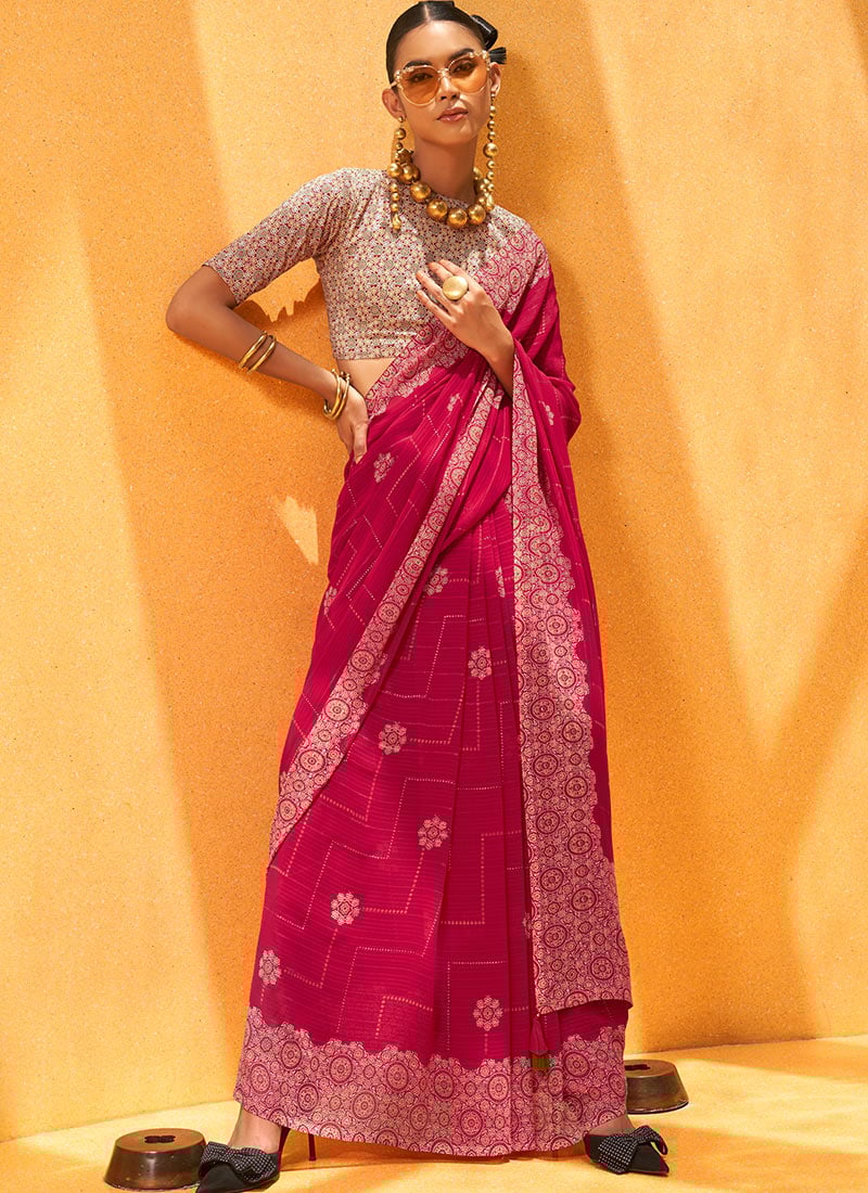 Rani Pink Georgette Printed Saree After Six Wear