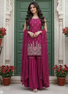 Rani Pink Georgette Resham Sequins Sharara Suit
