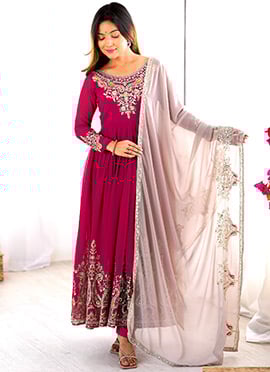 Rani pink Georgette Sequins Embroidered Anarkali Suit