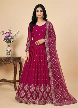 Rani Pink Georgette Sequins Embroidered Anarkali Suit