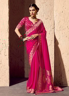 Rani Pink Georgette Zari Embroidered Saree