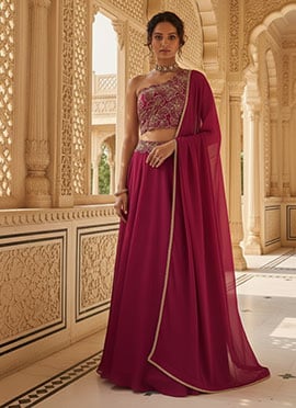 Rani Pink Georgette Zari Hand Embroidered Lehenga