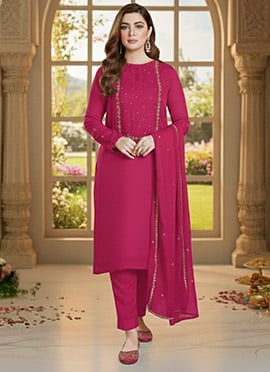 Rani Pink Georgette Zari Sequins Straight Pant Suit
