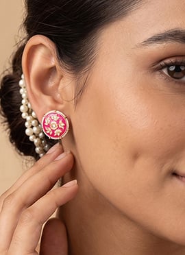 Rani Pink Golden Floral Stone Stud Earrings