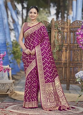 Rani Pink Jacquard Banarasi Satin Silk Saree