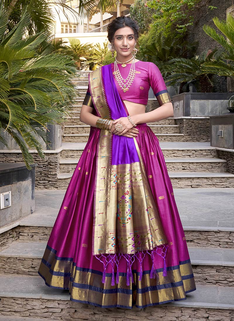 Rani Pink Jacquard Silk Zari Woven Lehenga  Festive Wear