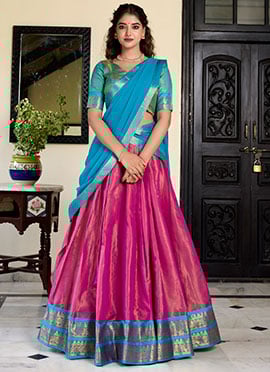 Rani Pink Kanchipuram Zari woven Lehenga