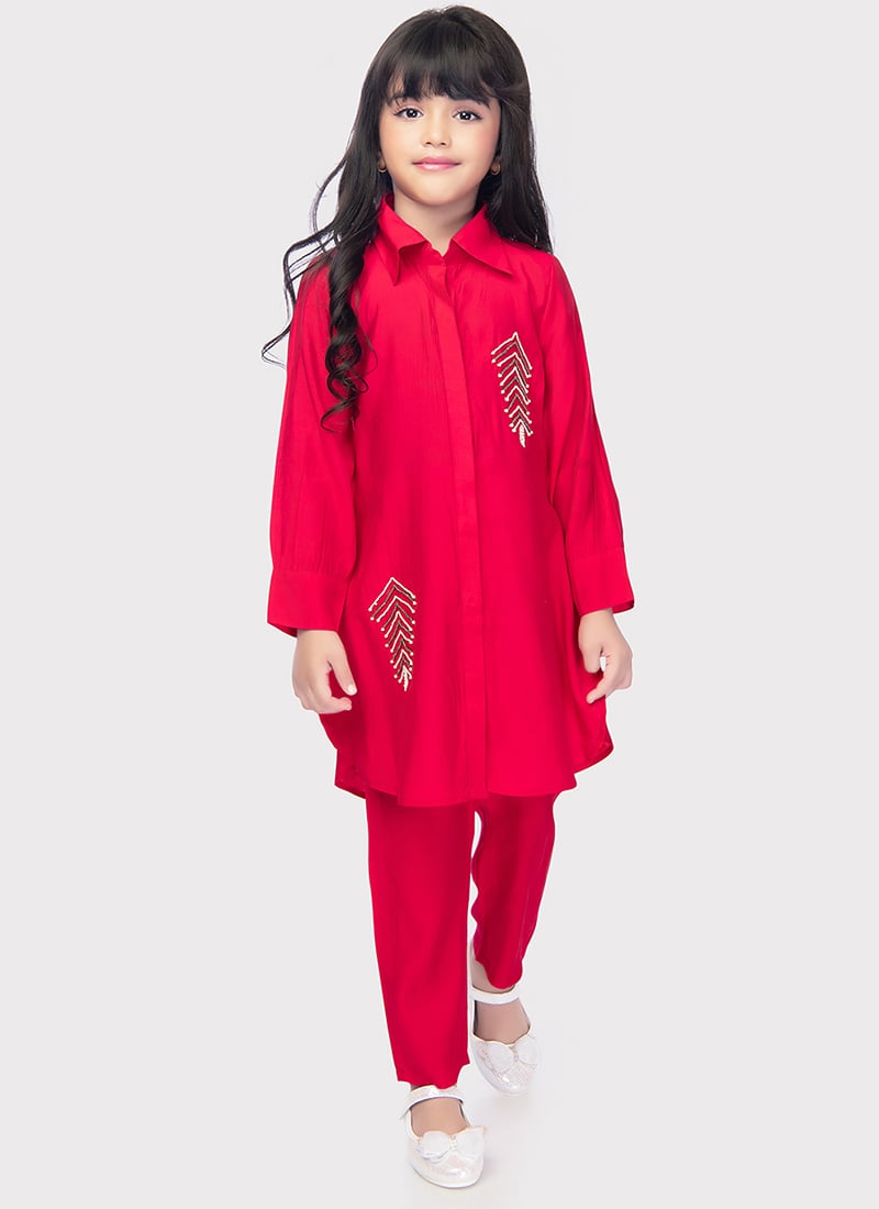 Rani Pink Kids Straight Pant Suit Party Wear