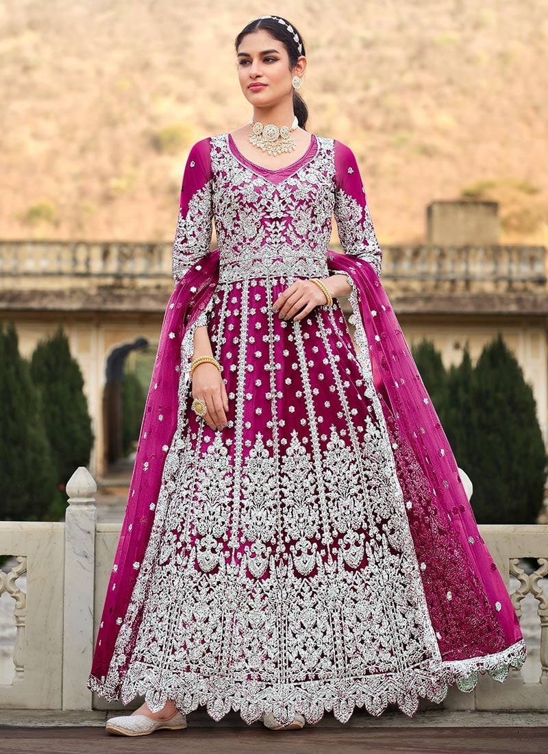 Rani Pink Net Embroidered Sequins Regal Anarkali Suit Wedding Wear-SLSDEX2076D