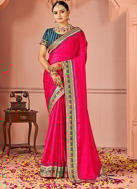 Rani Pink Rangoli Silk Embroidered Sequins Zari Saree