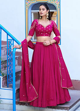 Rani Pink Satin Silk Embroidered Sequins Lehenga