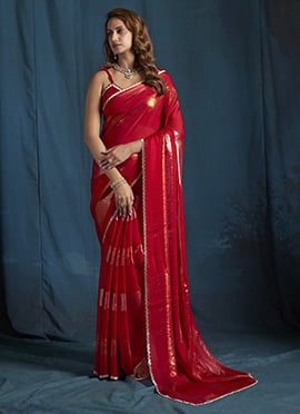 Rani Pink Satin Silk Tikki Work Saree