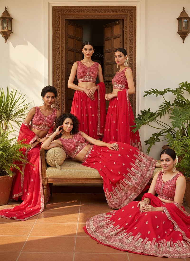 Rani Pink Satin Silk Zari Embroidered Sequins Lehenga Wedding Wear