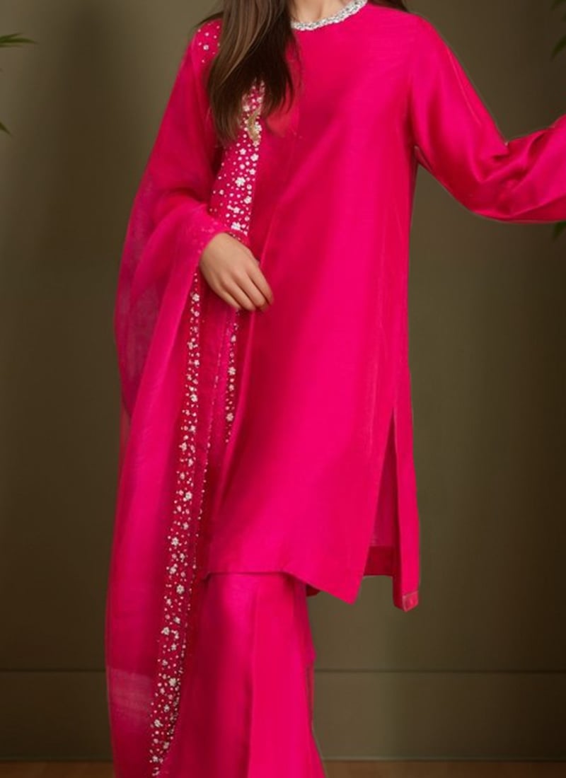 Rani Pink Chinnon Silk Palazzo Style Suit main image 1