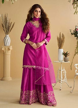 Rani Pink Silk Embroidered Gota Work Palazzo Suit