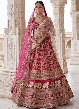 Rani Pink Silk Embroidered Sequins Beads Stones Zari Resham Lehenga