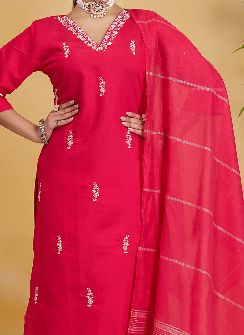 Rani Pink Pure Soft Silk Pant Straight