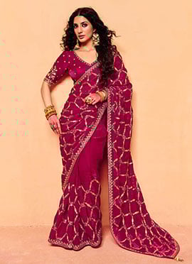 Rani Pink Silk Embroidered Sequins Saree