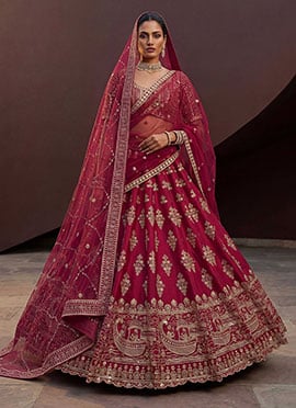 Rani Pink Silk Hand Embroidered Zari Embroidery Lehenga