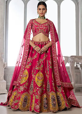Rani Pink Silk Heritage Embroidered Bridal Lehenga