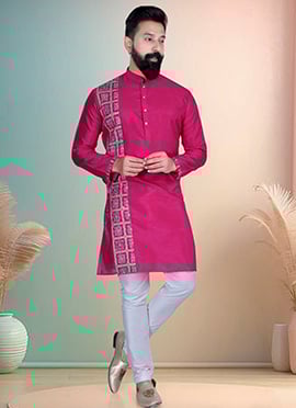 Rani Pink Silk Printed Kurta Pyjama