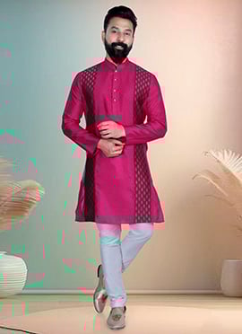 Rani Pink Silk Printed Kurta Pyjama