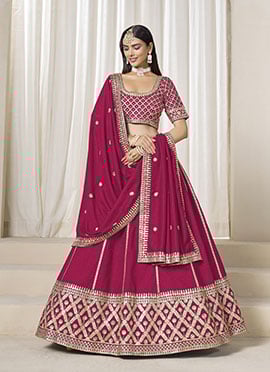Rani Pink Silk Zari Embroidered Gota Lehenga
