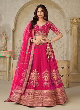 Rani Pink Silk Zari Embroidered Sequins Lehenga Choli