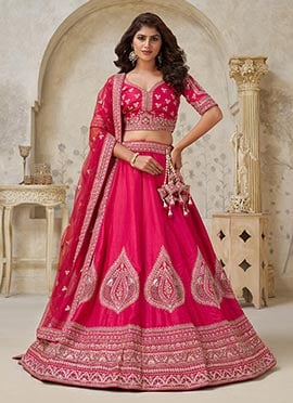 Rani Pink Silk Zari Embroidered Sequins Lehenga Choli