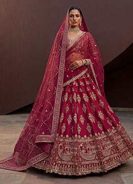 Rani Pink Silk Zari Hand Embroidered Sequins Lehenga