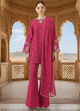 Rani Pink Silk Zari Palazzo Suit