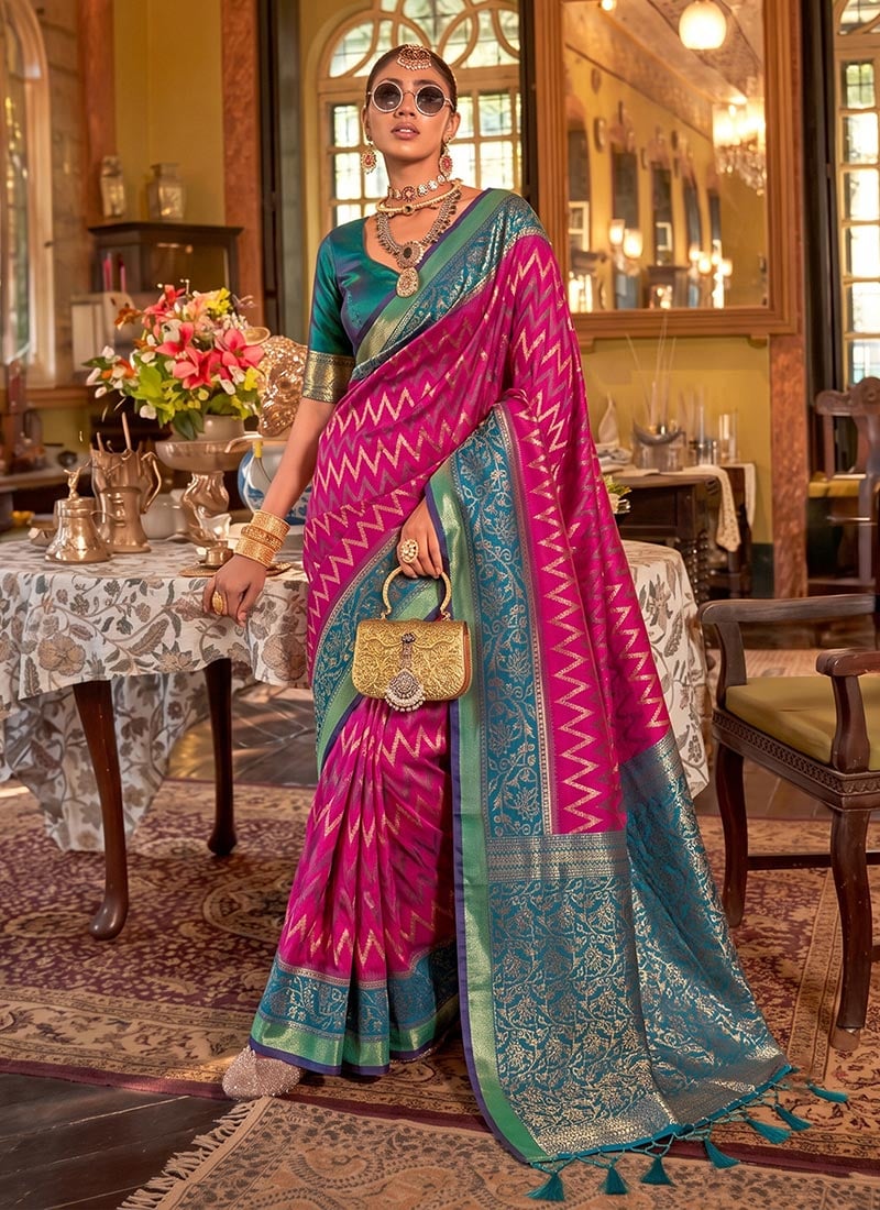 Rani Pink Silk Zari Saree Festive Wear