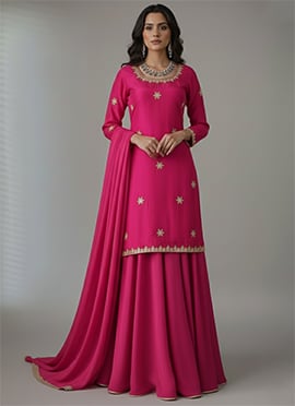 Rani Pink Silk Zari Sequins Hand Embroidered A Line Lehenga