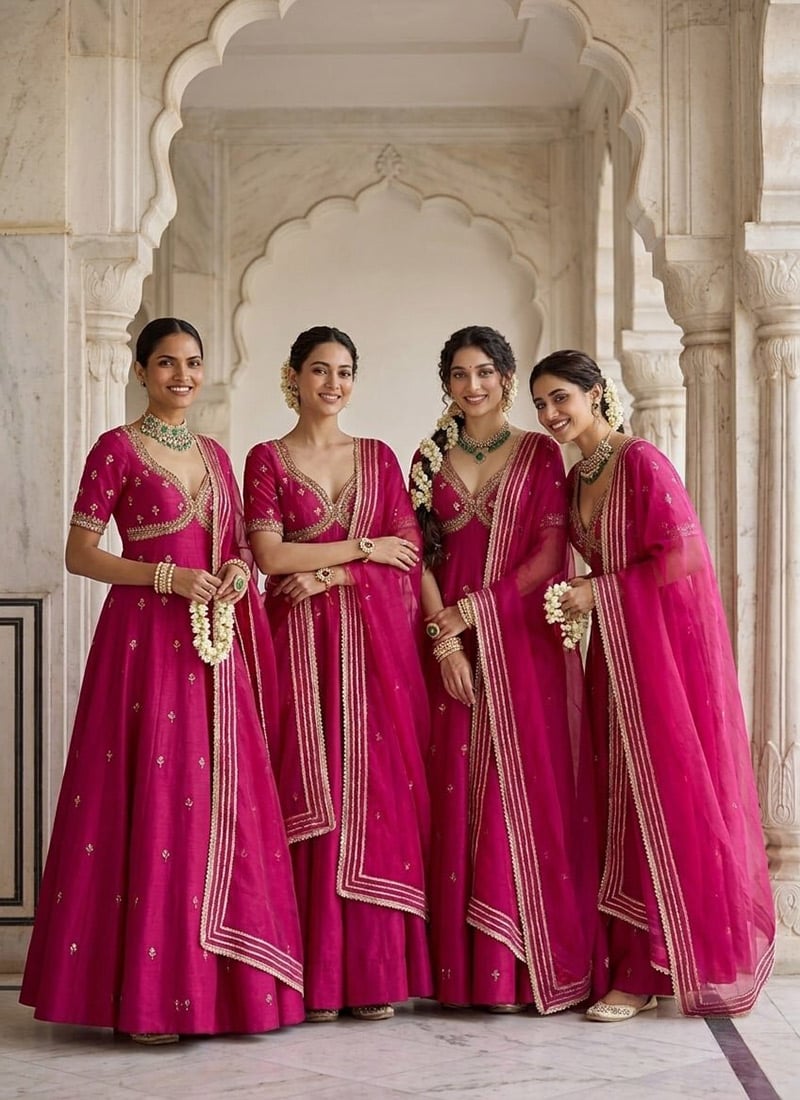 Rani Pink Silk Zari Sequins Hand Embroidered Anarkali Suit Festive Wear
