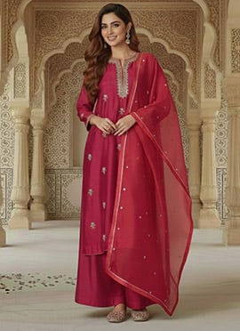 Rani Pink Silk Zari Sequins Palazzo Suit