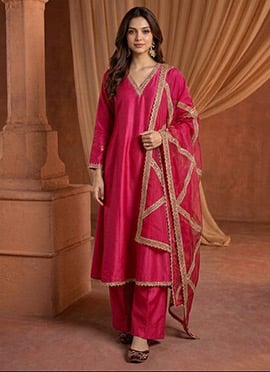 Rani Pink Silk Zari Sequins Palazzo Suit
