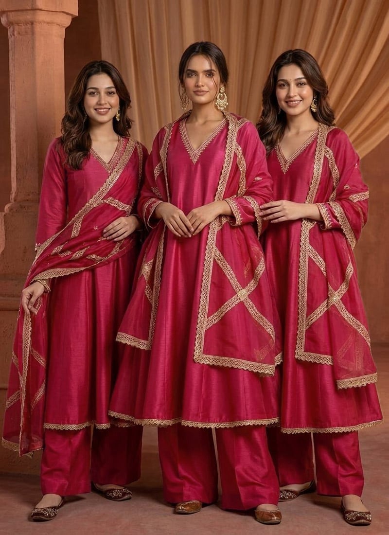 Rani Pink Silk Zari Sequins Palazzo Suit Festive Wear