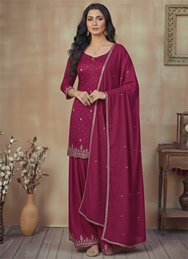 Rani Pink Silk Zari Stone Palazzo Suit