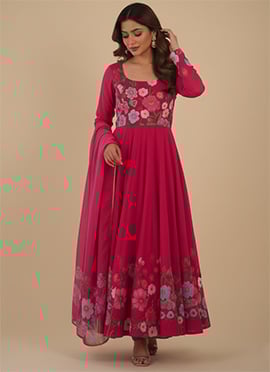 Rani Pink Soft Organza Silk Digital Print Anarkali Suit