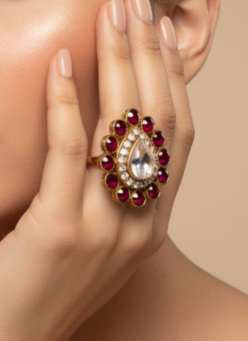 Rani Pink Stones Kundan Ring Festive Wear
