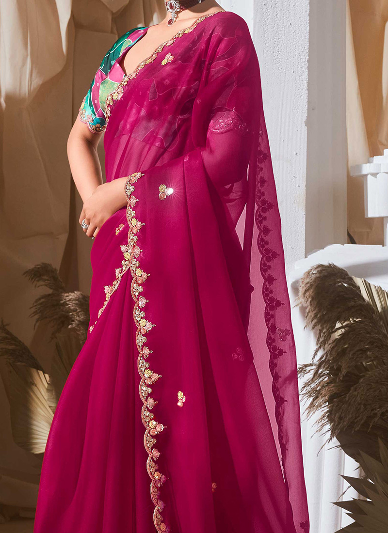 Rani Majestic Embroidered Saree main image 1