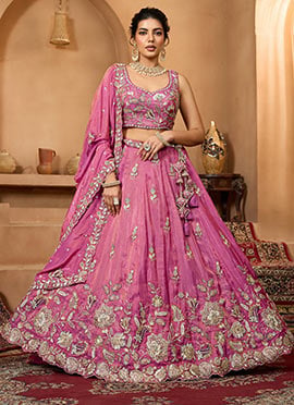 Rani Pink Tissue Zari Embroidered Sequins Lehenga