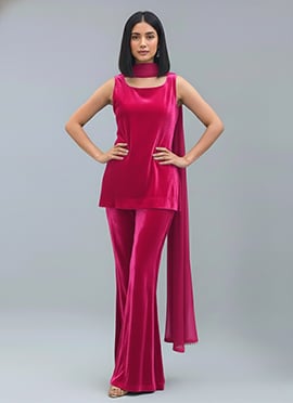 Rani Pink Velvet Palazzo Suit