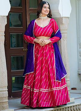 Rani Pink Vichitra Silk Embroidered Sequins Lehenga